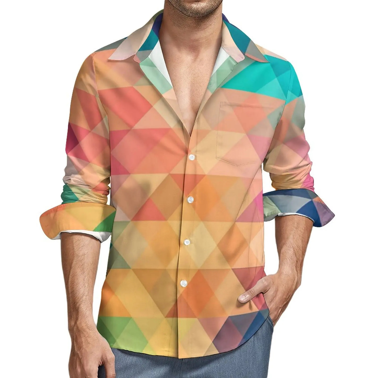 Pastel Geometry Shirt Men Ombre Shapes Print Casual Shirts Spring Funny Design Blouses Long Sleeve Loose Oversized Clothes Gift
Pastel Geometry Shirt Men Ombre Shapes Print Casual Shirts Spring Funny Design Blouses Long Sleeve Loose Oversized Clothes Gift