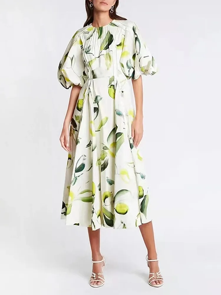 Women Prairie Chic Printed High Waist Mid-calf Dress 2022 Spring Summer New Female O-neck Short Puff Sleeve Robe
Women Prairie Chic Printed High Waist Mid-calf Dress 2022 Spring Summer New Female O-neck Short Puff Sleeve Robe