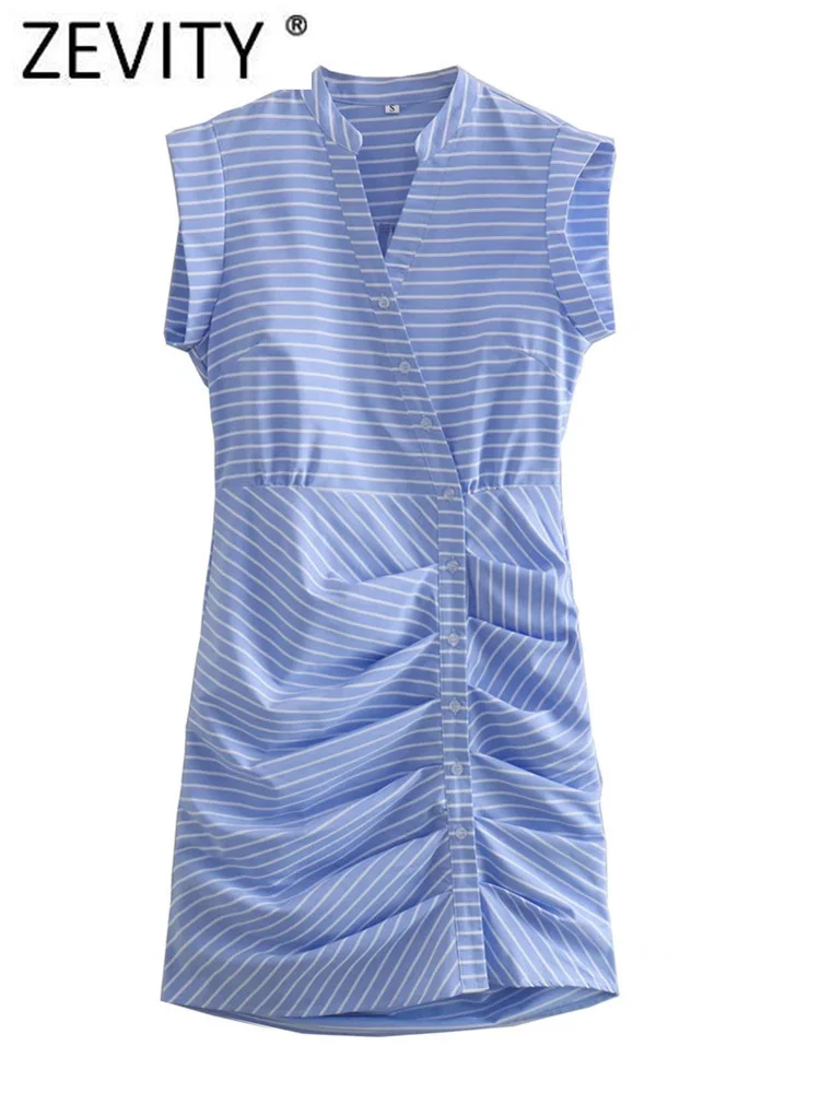 Zevity Women Fashion V Neck Striped Print Pleated Mini Shirt Dress Female Chic Sleeveless Breasted Slim Vestidos Mujer DS744
Zevity Women Fashion V Neck Striped Print Pleated Mini Shirt Dress Female Chic Sleeveless Breasted Slim Vestidos Mujer DS744