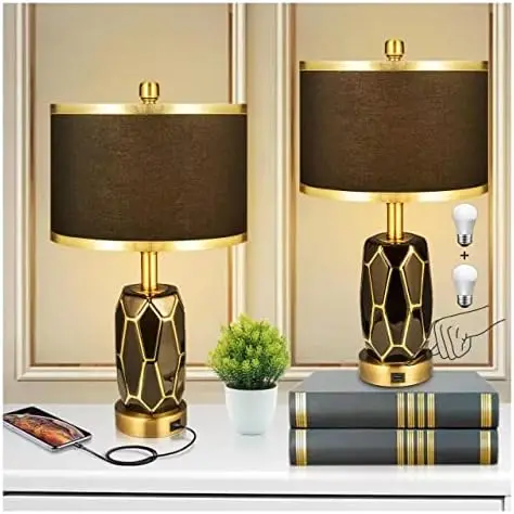 of 2 Touch Control Ceramic Table Lamps for Bedroom Livingroom,Modern Black/White, with USB Ports,Bedside Nightstand Lamp with Fa
of 2 Touch Control Ceramic Table Lamps for Bedroom Livingroom,Modern Black/White, with USB Ports,Bedside Nightstand Lamp with Fa