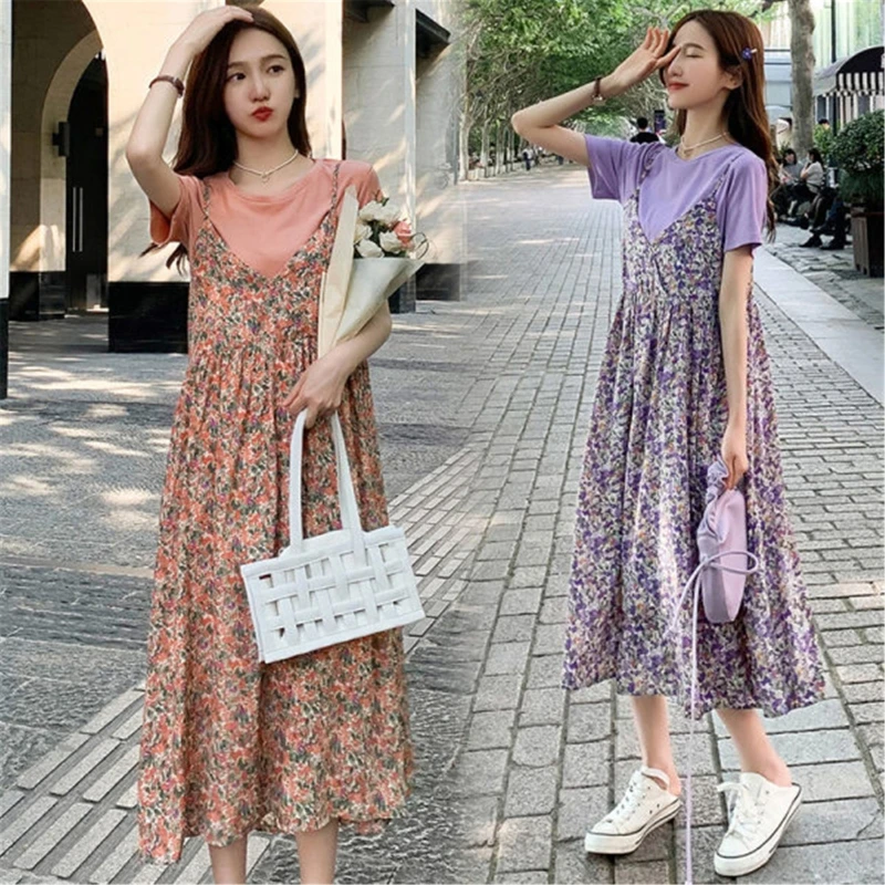 Women Summer Spaghetti Strap V Neck Floral Print A-Line Casual Short Sleeve Maxi Dresses Simulation 2Pieces Dress 10CD
Women Summer Spaghetti Strap V Neck Floral Print A-Line Casual Short Sleeve Maxi Dresses Simulation 2Pieces Dress 10CD
