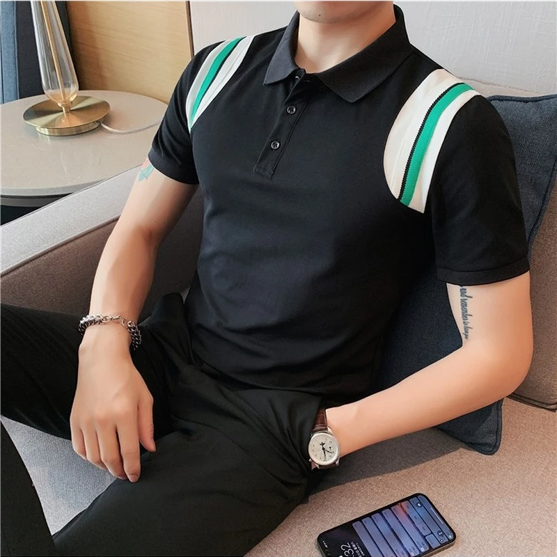 Stitching Ice Silk Knitted POLO Shirts Men Summer Short Sleeve Slim Casual T-shirt Business Social POLOS Fashion Lapel Tee Tops
Stitching Ice Silk Knitted POLO Shirts Men Summer Short Sleeve Slim Casual T-shirt Business Social POLOS Fashion Lapel Tee Tops
