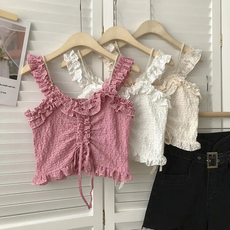 Sweet Almighty Tank Tops For Women Sleeveless Drawstring Flounced Corset Camis Korean Fashion Woman Tanks Camisoles Dropshipping
Sweet Almighty Tank Tops For Women Sleeveless Drawstring Flounced Corset Camis Korean Fashion Woman Tanks Camisoles Dropshipping