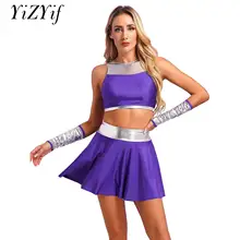 Women Anime Princess Cosplay Costume Halloween Cheerleading Uniform Performance Tracksuit Crop Top with Mini Skirt Gloves Set