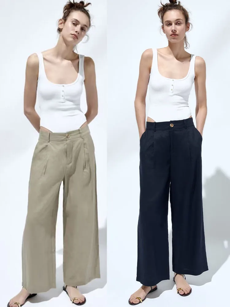 Новинка лета 2023, женские универсальные широкие брюки из льняной ткани с высокой талией, повседневные Костюмные брюки
Новинка лета 2023, женские универсальные широкие брюки из льняной ткани с высокой талией, повседневные Костюмные брюки