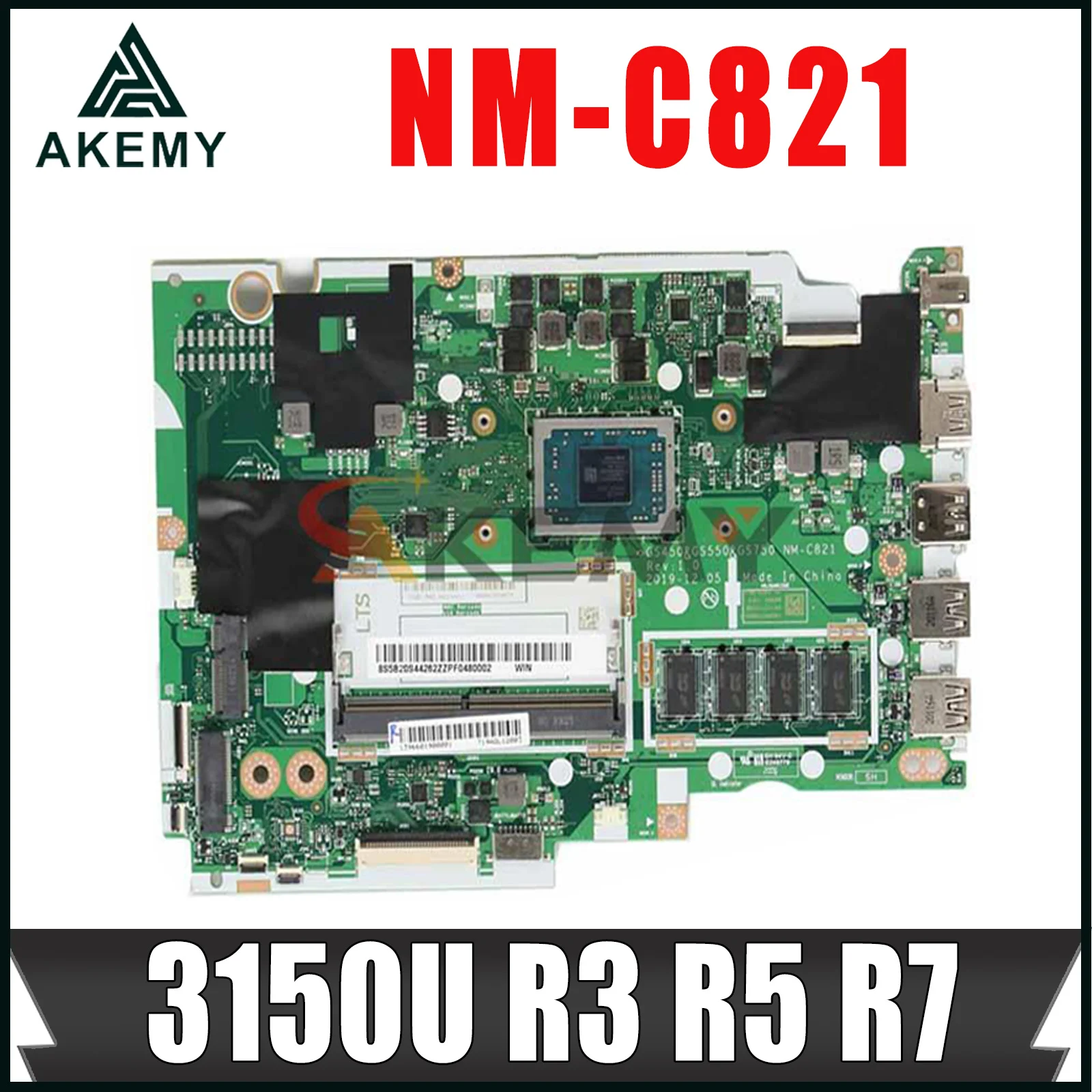 

Mainboard For Lenovo IdeaPad 3 15ADA05 laptop motherboard Mainboard 4GB RAM NM-C821 motherboard 3150U R3 R5 R7 AMD CPU 100% test