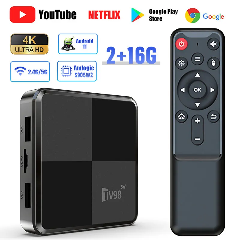 2023 Android 11.0 TV98 Mini TV BOX Smart Set Top Box S905W2 Quad Core Support 2.4G Wireless WIFI Media Player smart tv box
2023 Android 11.0 TV98 Mini TV BOX Smart Set Top Box S905W2 Quad Core Support 2.4G Wireless WIFI Media Player smart tv box