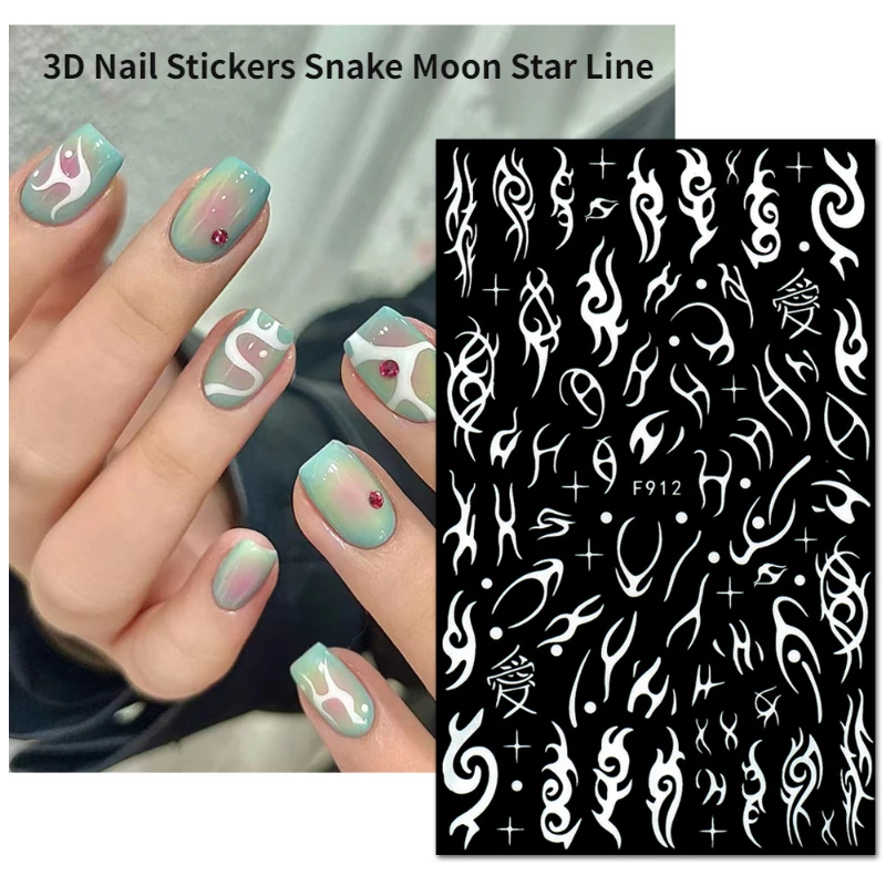 

3D наклейки для ногтей змея Луны звезды линии Слайдеры для ногтей ведьмы дизайн лето фиолетовый декор наклейка с изображением огня маникюр