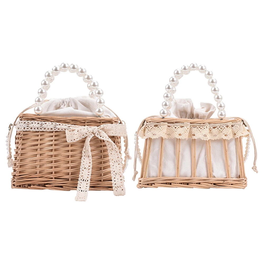 Fashion Women Rattan Woven Lace Pearl Chain Basket Shoulder Crossbody Messenger Bag Casual Ladies Summer Beach Vacation Drawstri
Fashion Women Rattan Woven Lace Pearl Chain Basket Shoulder Crossbody Messenger Bag Casual Ladies Summer Beach Vacation Drawstri