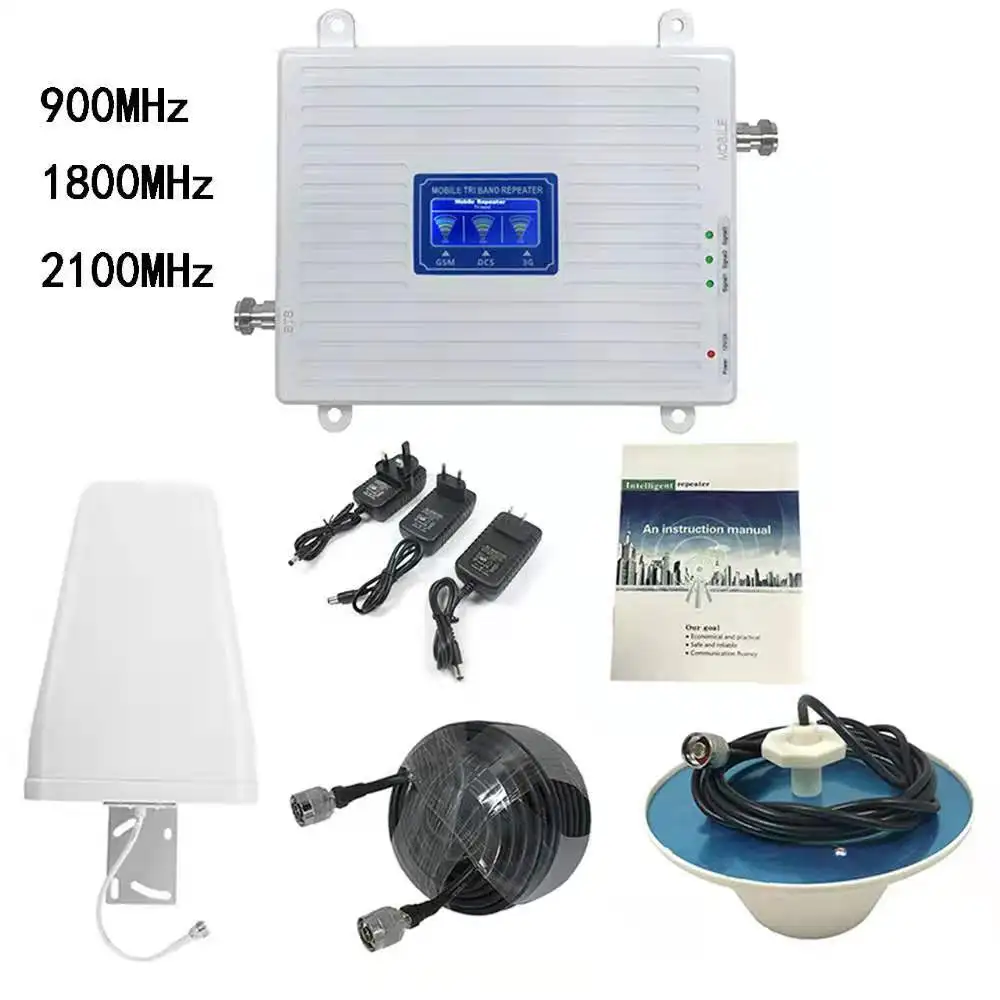 900 1800 2100 mhz 2g 3g 4g Signal Booster Tri-band 70dB 23dBm Home Amplifier Cell Phone Gsm Repeater Booster With LCD Display
900 1800 2100 mhz 2g 3g 4g Signal Booster Tri-band 70dB 23dBm Home Amplifier Cell Phone Gsm Repeater Booster With LCD Display