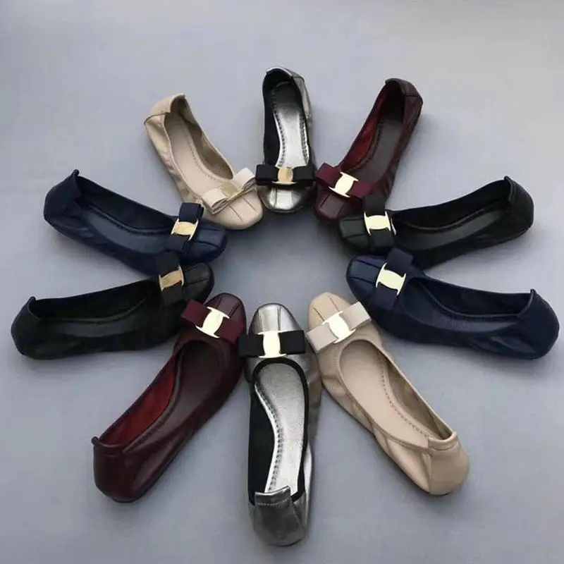 

Bowknot Sheepskin Flat Bottom Ballet Shoes Soft and Comfortable Women's Shoes Drive Walk Black Red Pink Large Size 35-42
