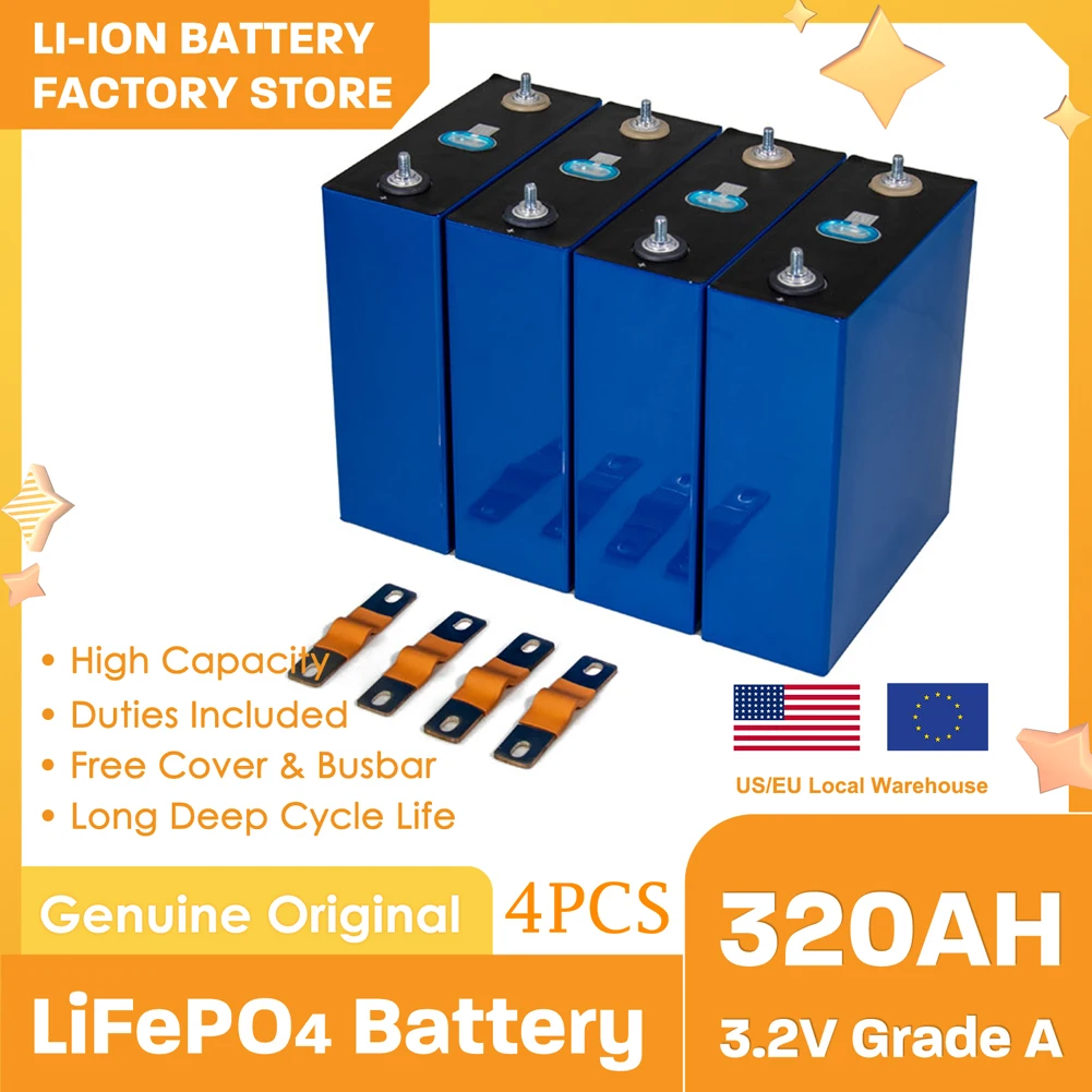 

3.2V LiFePO4 320Ah Battery 4PCS 310Ah Can be Combined into Rechargeable Batteries DIY 12V 24V EV RV Solar Storage System