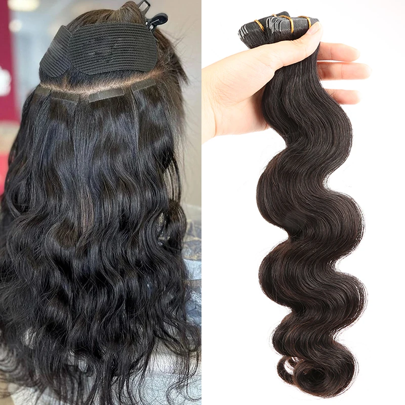 

Роскошные волосы diva, волнистые накладные человеческие волосы для черных женщин, 100% невидимые волосы с клейкой лентой, перуанские натуральные черные