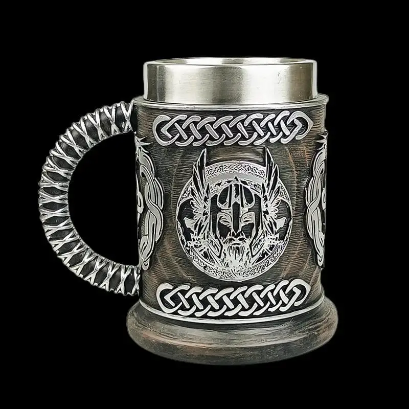 

New Nordic Mythology God of War Odin Cup German Bucket Beer Mug Medieval Vintage Stainless Steel Cafe Tea Cup Bar Draft Beer Mug