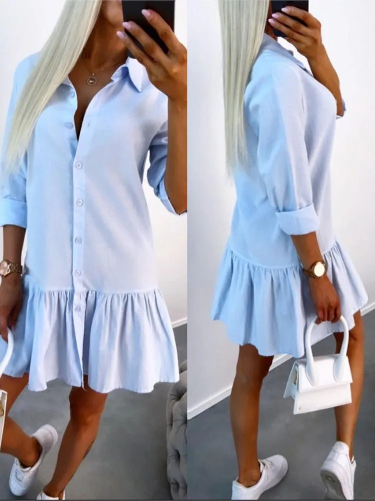 Casual Shirt Dress Women Long Sleeve Button Lapel Collar Ruffles Mini Dress 2023 Spring Autumn Solid Color Office Ladies Dresses
Casual Shirt Dress Women Long Sleeve Button Lapel Collar Ruffles Mini Dress 2023 Spring Autumn Solid Color Office Ladies Dresses