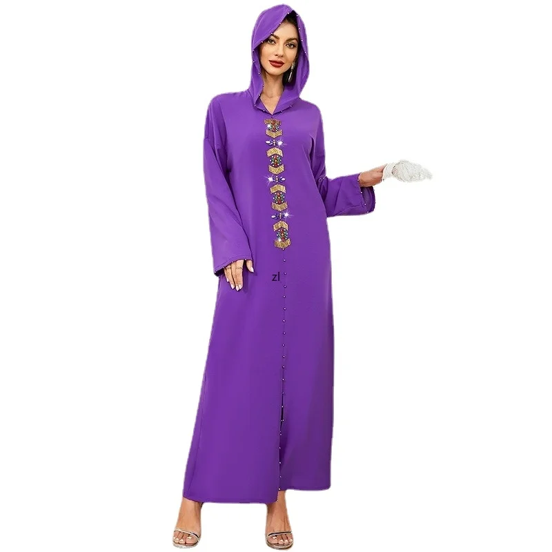 Women Elegant Hooded Dress Diamond Long Sleeve Muslim Abaya Dubai Moroccan Kaftan Turkey Arabic Casual Summer Ladies Dresses
Women Elegant Hooded Dress Diamond Long Sleeve Muslim Abaya Dubai Moroccan Kaftan Turkey Arabic Casual Summer Ladies Dresses