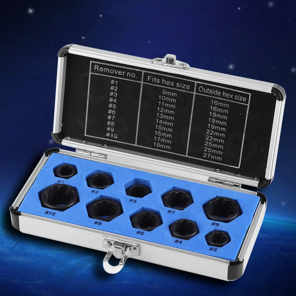 10pcs Hex Nut Remover Extractor Set Bolt Nut Parts Alloy Extraction Tool Threading Tools Kit Extractors
10pcs Hex Nut Remover Extractor Set Bolt Nut Parts Alloy Extraction Tool Threading Tools Kit Extractors