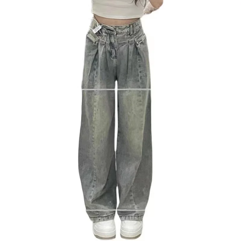 

Американские винтажные широкие женские джинсы, новинка 2023, прямые свободные джинсовые брюки с высокой талией, модные брюки-карго Y2k