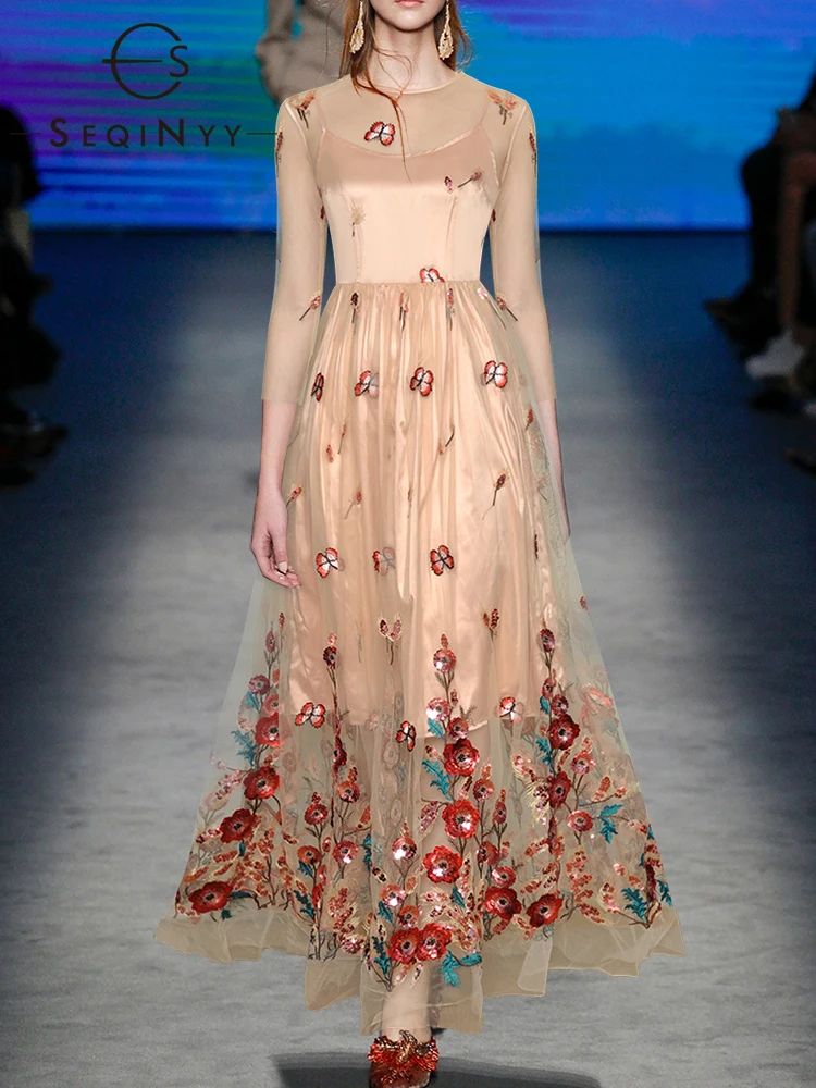 SEQINYY Elegant Long Dress Summer Spring New Fashion Design Women Runway High Quality Beading Sequins Flowers Embroidery Mesh
SEQINYY Elegant Long Dress Summer Spring New Fashion Design Women Runway High Quality Beading Sequins Flowers Embroidery Mesh