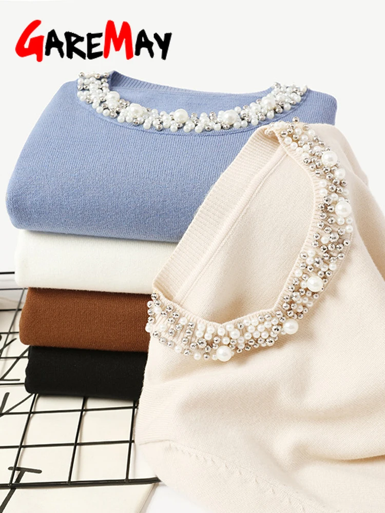 Autumn Winter Pearl Beaded Women Long Sleeve Sweaters Knitted White Black Knitwear Slim-fit Top Luxury Designer Sweater Women
Autumn Winter Pearl Beaded Women Long Sleeve Sweaters Knitted White Black Knitwear Slim-fit Top Luxury Designer Sweater Women