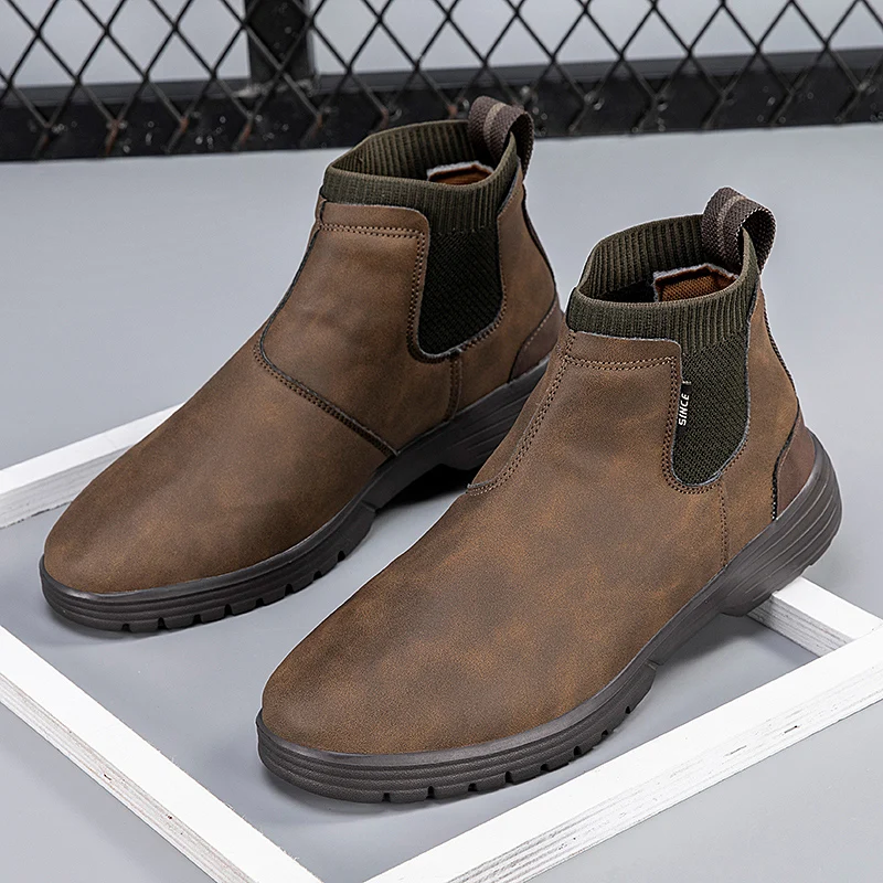 Мужские ботинки, новинка, модные ботинки челси в британском стиле, высокие ботинки в стиле ретро, водонепроницаемые мужские ботинки с круглым носком