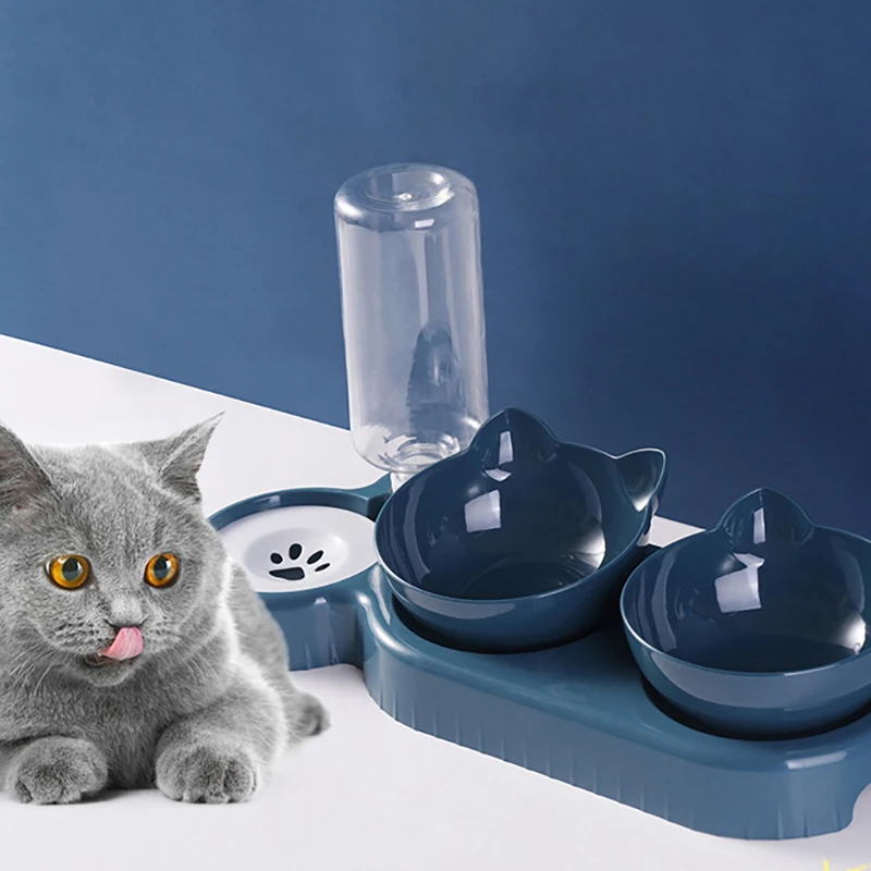

3 in1 Automatic Pet Bowl Waterer Dispenser Set For Cat Dog Plastic Drinking Food 500ml Double Bowls Pets Accessories Supplies