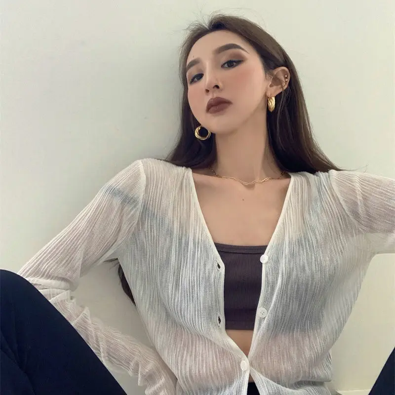 Women Cardigan Solid Cropped Tops Summer Sun Protection Soft Female Breathable Simple Beach Popular Shrug Sexy See Through Coat
Women Cardigan Solid Cropped Tops Summer Sun Protection Soft Female Breathable Simple Beach Popular Shrug Sexy See Through Coat