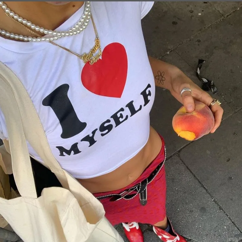 Cutistation I Love Myself Crop Top y2k Letter Print Heart Summer Graphic Tees Women White Cropped Baby Tee 2000s Slogan T Shirts
Cutistation I Love Myself Crop Top y2k Letter Print Heart Summer Graphic Tees Women White Cropped Baby Tee 2000s Slogan T Shirts