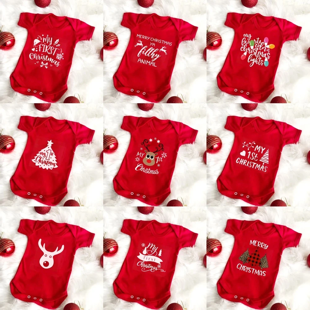 

New Born My First Christmas Baby Jumpsuit Baby Red Cotton Christmas Jumpsuit Unisex Christmas Bodysuits Merry Christmas Presents