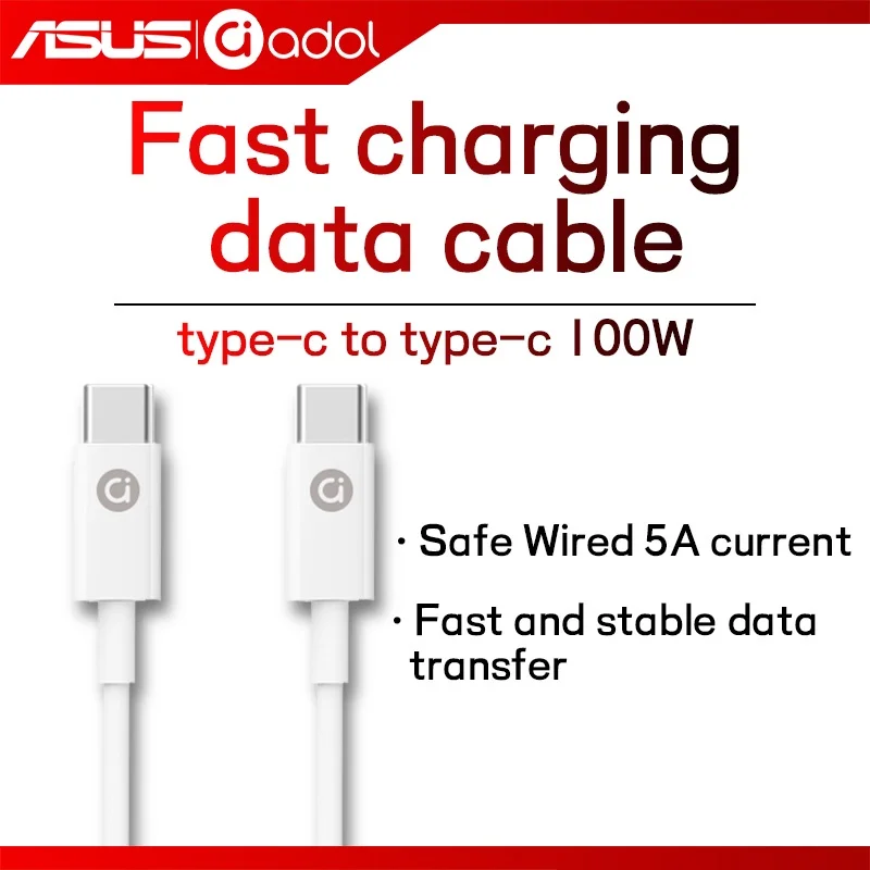 ASUS adol 100W Quick Charge Fast Charging Data Cable USB Type-C to Type-C support 5A current for laptops tablets Android
ASUS adol 100W Quick Charge Fast Charging Data Cable USB Type-C to Type-C support 5A current for laptops tablets Android