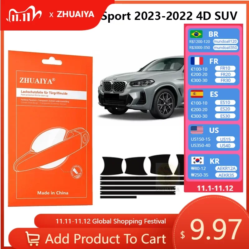 Защитная пленка ZHUAIYA для красок дверной ручки, ТПУ PPF для BMW X4 M Sport 2023-2022 4D SUV, автомобильные аксессуары
Защитная пленка ZHUAIYA для красок дверной ручки, ТПУ PPF для BMW X4 M Sport 2023-2022 4D SUV, автомобильные аксессуары