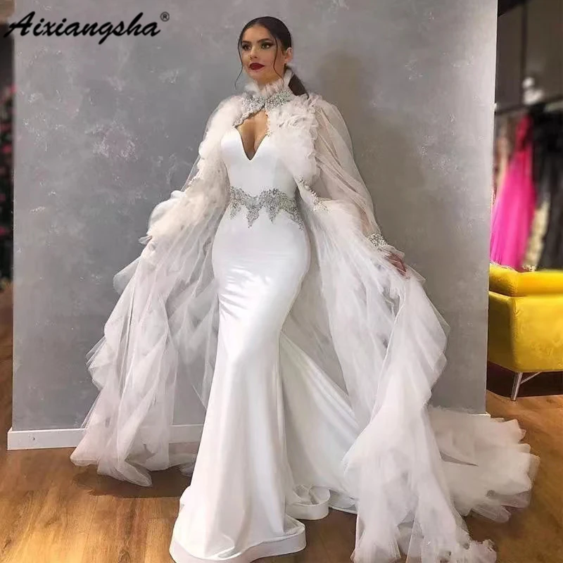 White Mermaid Fabulous Evening Dresses Satin Big Cape Spaghetti Saudi Arabic Special Occasion Evening Formal Prom Party Gown
White Mermaid Fabulous Evening Dresses Satin Big Cape Spaghetti Saudi Arabic Special Occasion Evening Formal Prom Party Gown