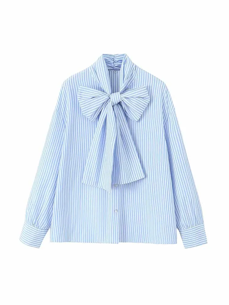 Women New Fashion Bow decoration Casual stripes Blouses Vintage Long Sleeve Button-up Female Shirts Chic Tops
Women New Fashion Bow decoration Casual stripes Blouses Vintage Long Sleeve Button-up Female Shirts Chic Tops