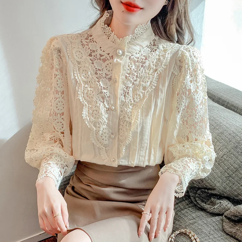 2022 spring new fashion sexy hollow lace bottoming shirt women's top ruffled half turtleneck shirt women
2022 spring new fashion sexy hollow lace bottoming shirt women's top ruffled half turtleneck shirt women