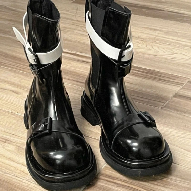 

сапоги женские ботинки на платформе туфли женские 2022 тренд Мотоциклетные ботинки с пряжкой и ремешком, женские осенние кожаные ботильоны в британском стиле, рыцарские ботинки с круглым носком, роскошные ботинки