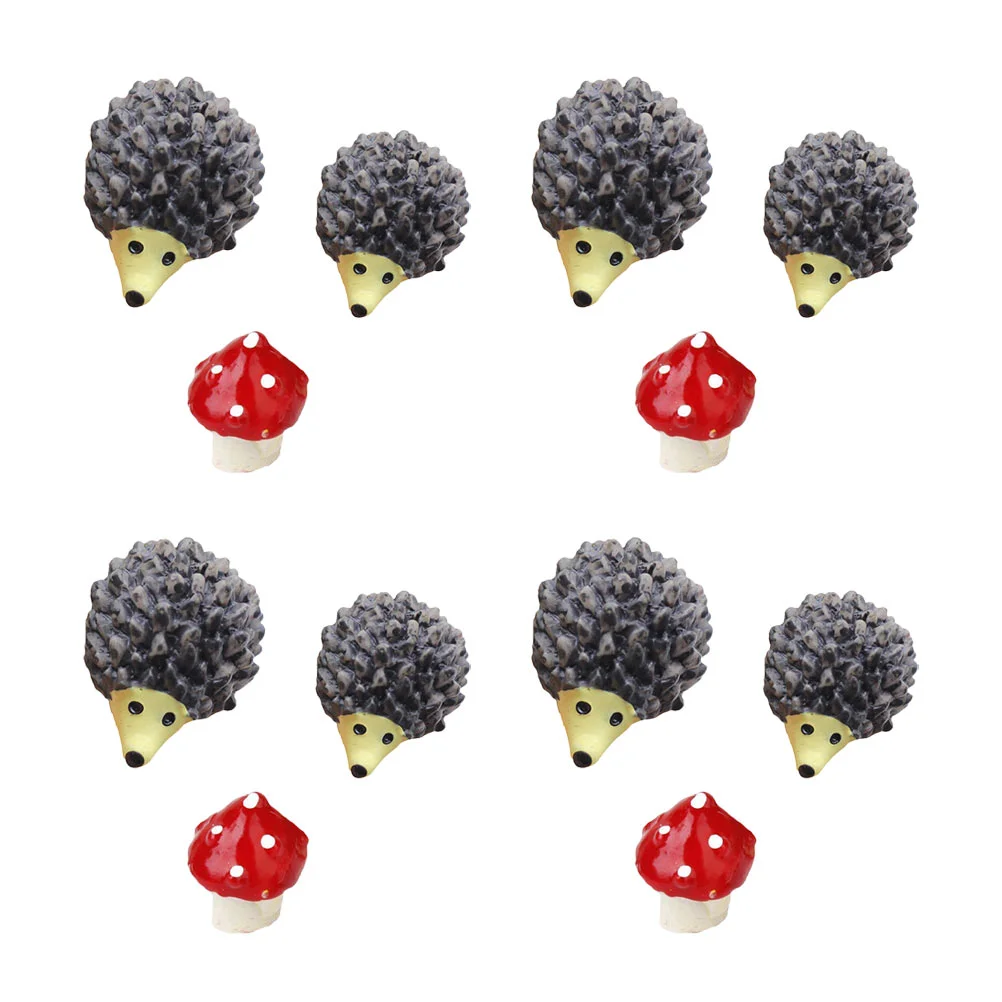 

12 Pcs Mini Mushroom Ornament Moss Landscape Figurine Garden Miniatures Artificial Animal Tabletop Hedgehog Decor Cake Topper