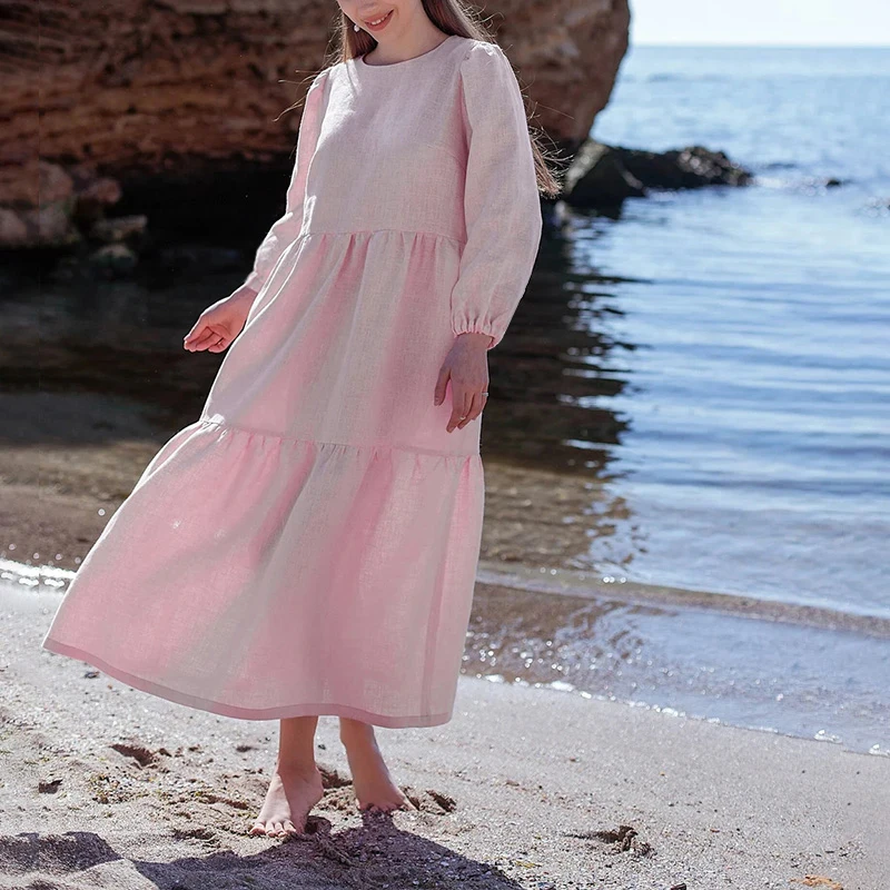 Spring Autumn Elegant Cotton Linen Women Dress Casual Loose Long Sleeve Patchwork Holiday Beach Party Dresses With Pockets
Spring Autumn Elegant Cotton Linen Women Dress Casual Loose Long Sleeve Patchwork Holiday Beach Party Dresses With Pockets