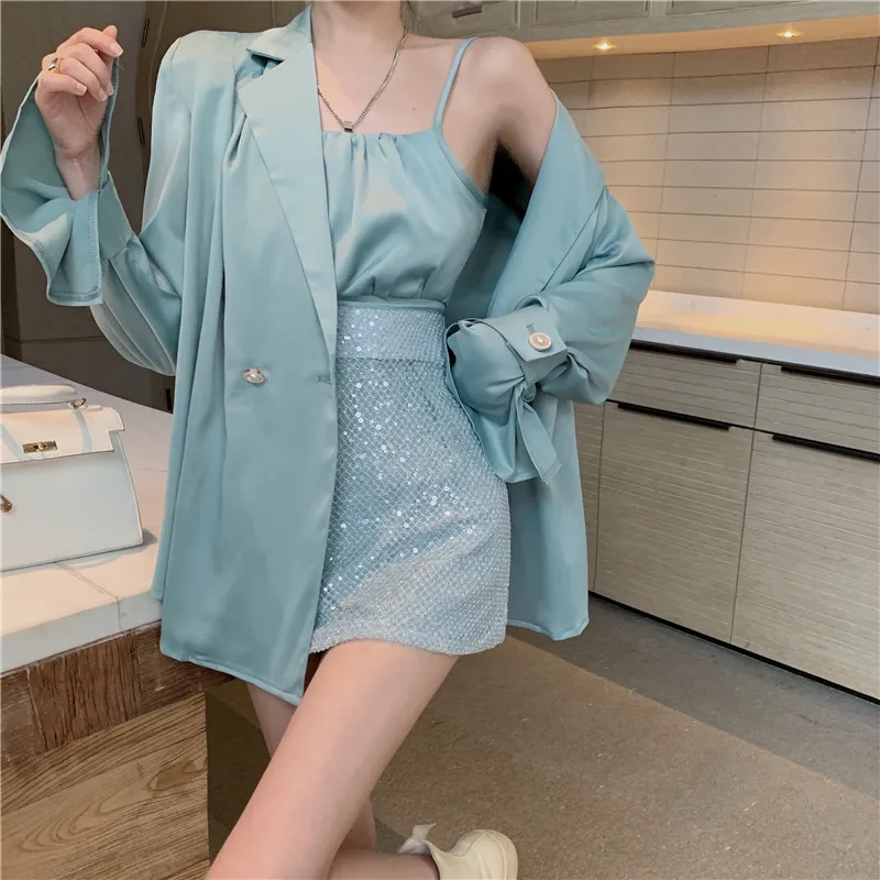 Sweet Spicy Style 3pc Matching Sets Little Camis&Thin Blazer&Sparkle Mini Skirt Sets Autumn New Fashion Sexy 3 Piece Dress Suit
Sweet Spicy Style 3pc Matching Sets Little Camis&Thin Blazer&Sparkle Mini Skirt Sets Autumn New Fashion Sexy 3 Piece Dress Suit