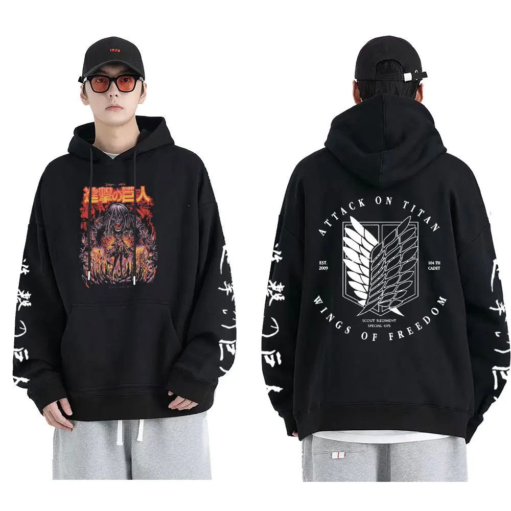 Anime Attack on Titan Eren Yeager Double Sided Printed Hoodie Pullover Harajuku Sweatshirt Men Women Hip Hop Hoodies Streetwear
Anime Attack on Titan Eren Yeager Double Sided Printed Hoodie Pullover Harajuku Sweatshirt Men Women Hip Hop Hoodies Streetwear