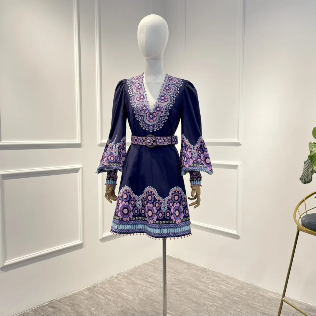 New Arrival 2023 Summer Top Quality Silk Cotton Beads V-neck Long Sleeve Floral Print Purple Mini Dress Women
New Arrival 2023 Summer Top Quality Silk Cotton Beads V-neck Long Sleeve Floral Print Purple Mini Dress Women