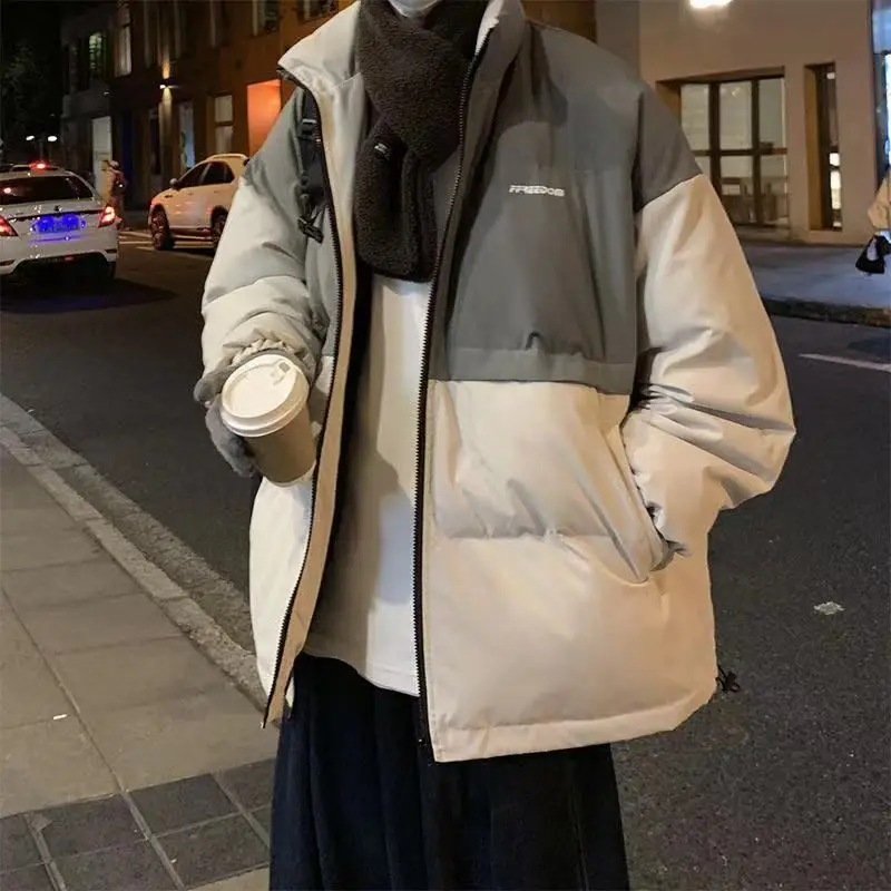 Hong Kong style cotton down coat men's thickened warmth stand-up collar Korean trend contrast color loose lovers padded jacket
Hong Kong style cotton down coat men's thickened warmth stand-up collar Korean trend contrast color loose lovers padded jacket