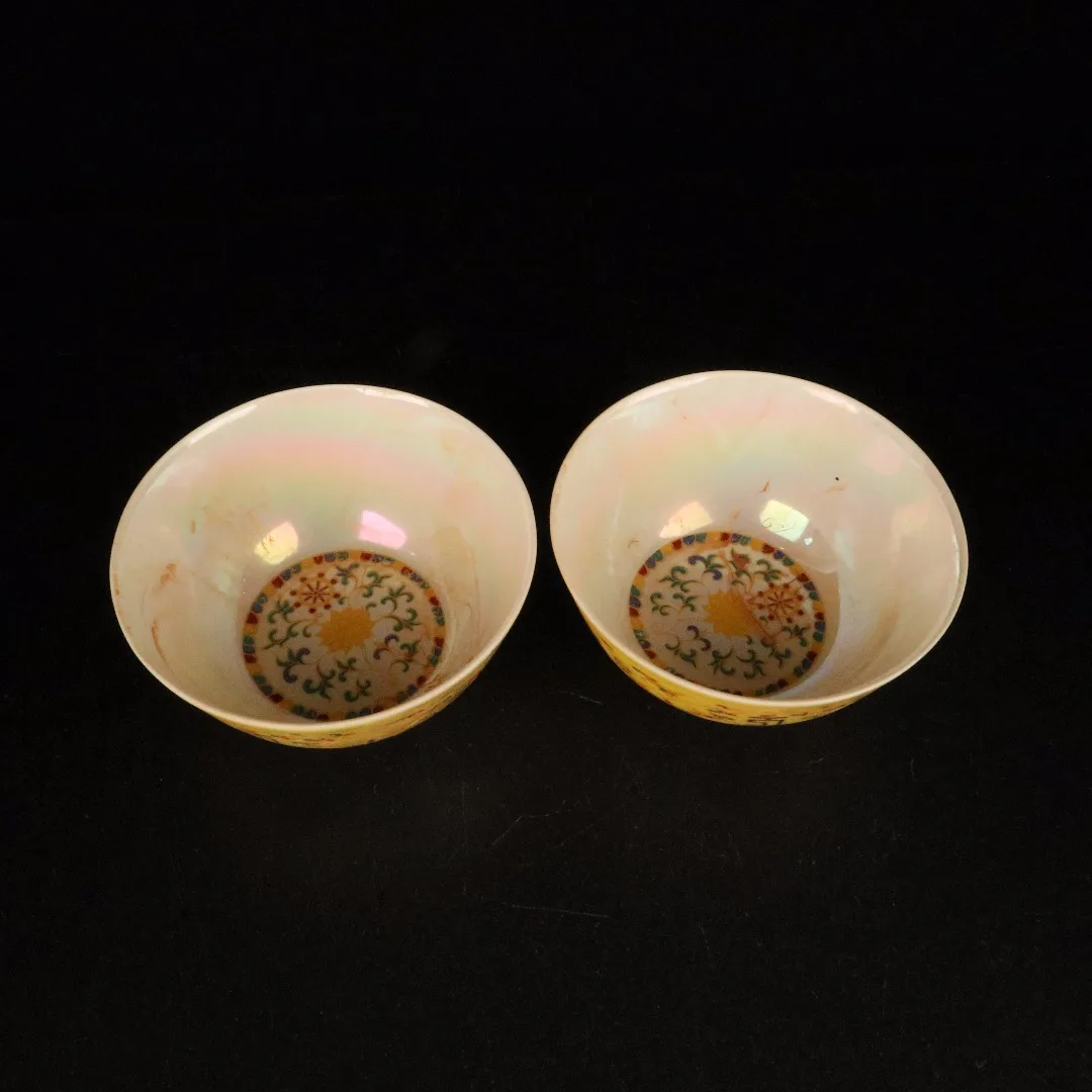 3"Chinese Folk Collection Old Porcelain yellow glaze pastel lotus Sanskrit mouth cup a pair cup offering bowl Town house
3"Chinese Folk Collection Old Porcelain yellow glaze pastel lotus Sanskrit mouth cup a pair cup offering bowl Town house