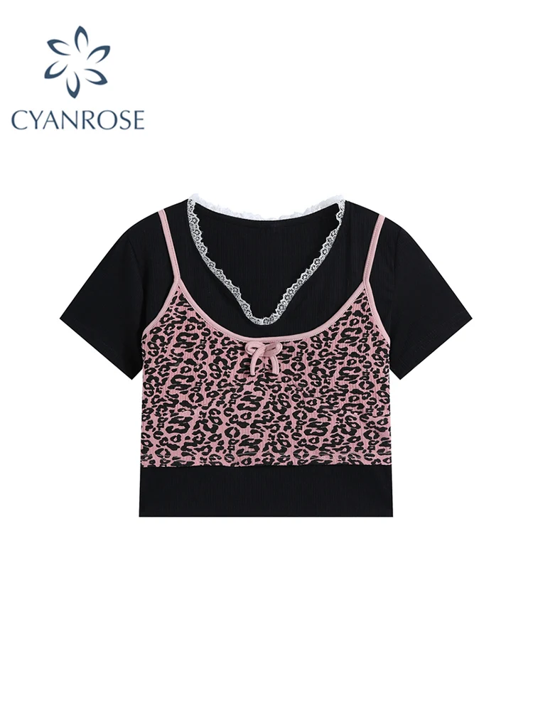 Streetwear Sexy Women Suits 2022 Summer Pink Leopard Print Exposed Short Suspender + Lace Edge E-girl Short Sleeve T Shirts
Streetwear Sexy Women Suits 2022 Summer Pink Leopard Print Exposed Short Suspender + Lace Edge E-girl Short Sleeve T Shirts
