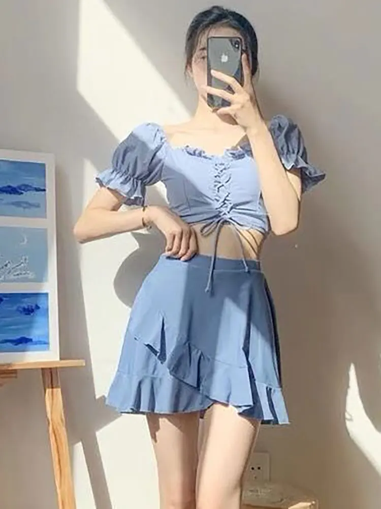 Split Swimming Suits Women Korean Size Slim Student Style Gathered Short Sleeve+Fishtail Skirt Two-pieces Bikini Trend 2022
Split Swimming Suits Women Korean Size Slim Student Style Gathered Short Sleeve+Fishtail Skirt Two-pieces Bikini Trend 2022