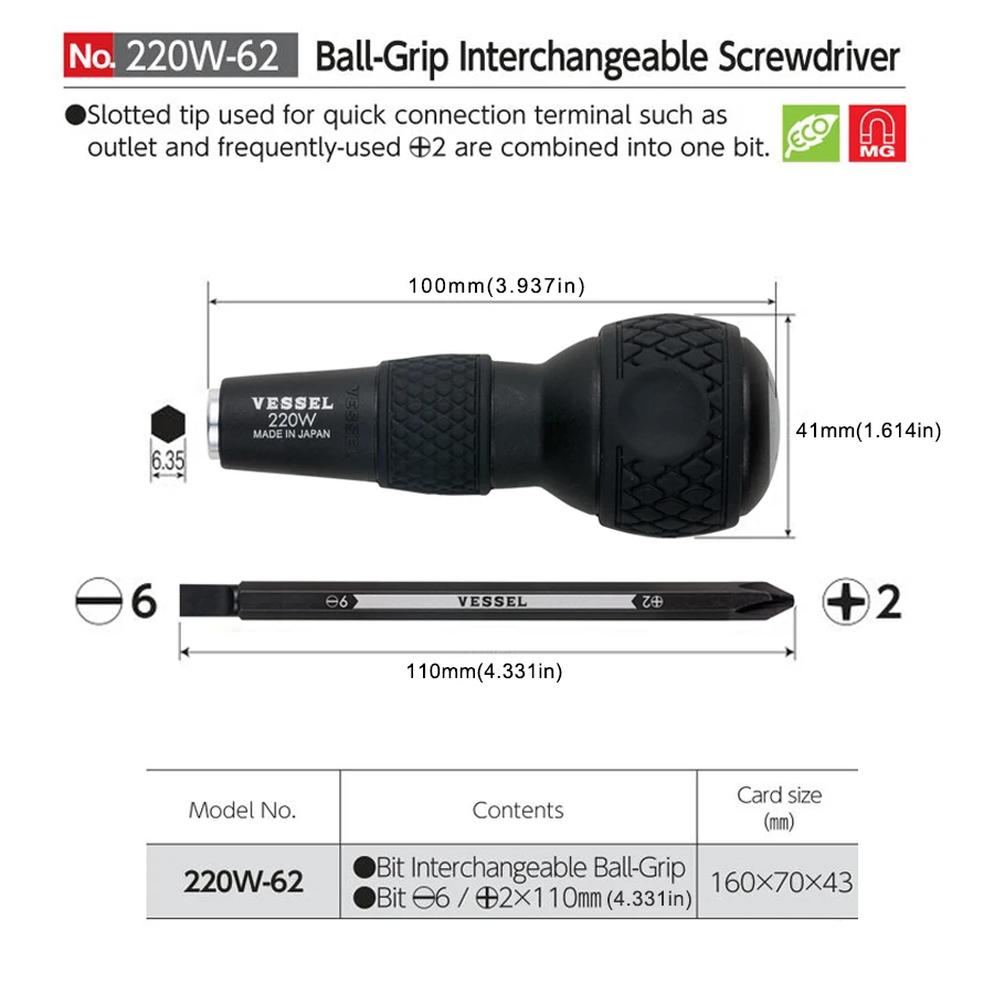 Набор отверток с шариковой рукояткой VESSEL с ручными инструментами, сменные биты, сменная отвертка, японские инструменты No 220W-62
Набор отверток с шариковой рукояткой VESSEL с ручными инструментами, сменные биты, сменная отвертка, японские инструменты No 220W-62