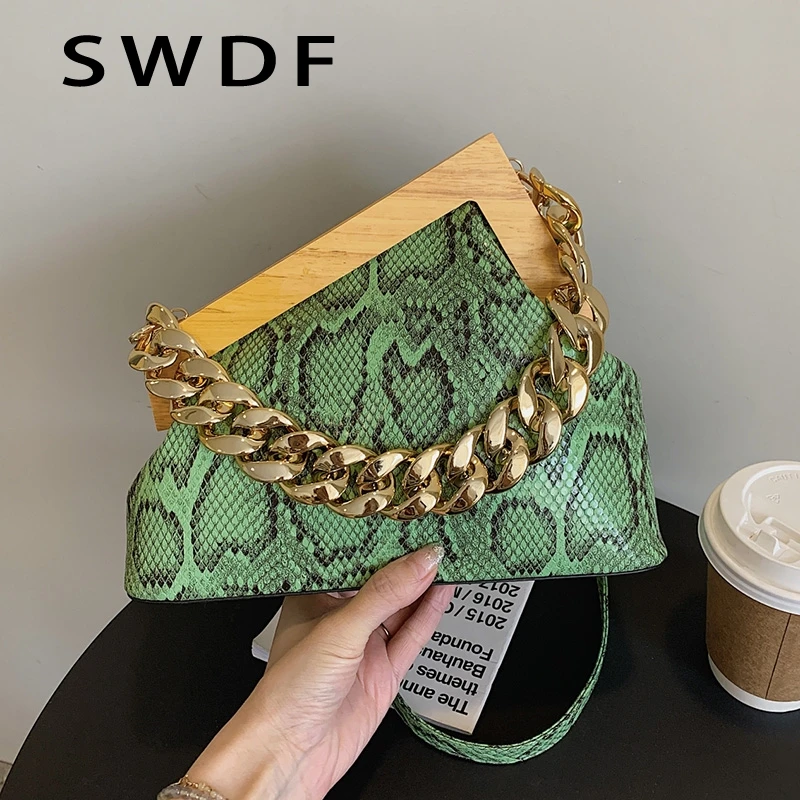 Snake Pattern Thick Chain Design Small PU Leather Shoulder Crossbody Bags with Wooden Handle for Women 2022 Luxury Brand Handbag
Snake Pattern Thick Chain Design Small PU Leather Shoulder Crossbody Bags with Wooden Handle for Women 2022 Luxury Brand Handbag
