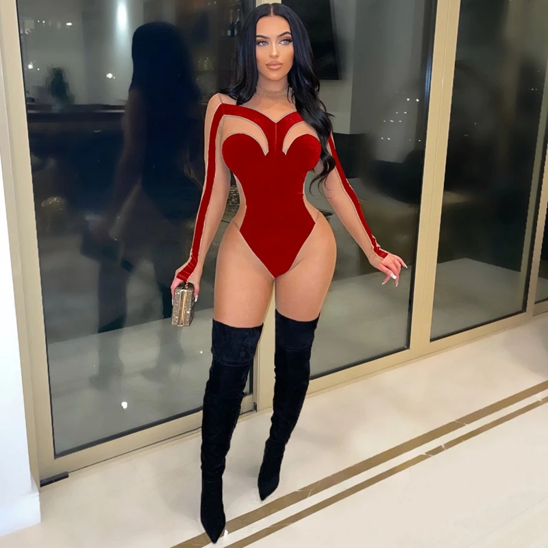 Spring Jumpsuit Women Nightclub Velvet Mesh Stitching Long Sleeve Sexy Romper One Piece Pants Lounge Streetwear Wholesale Items
Spring Jumpsuit Women Nightclub Velvet Mesh Stitching Long Sleeve Sexy Romper One Piece Pants Lounge Streetwear Wholesale Items