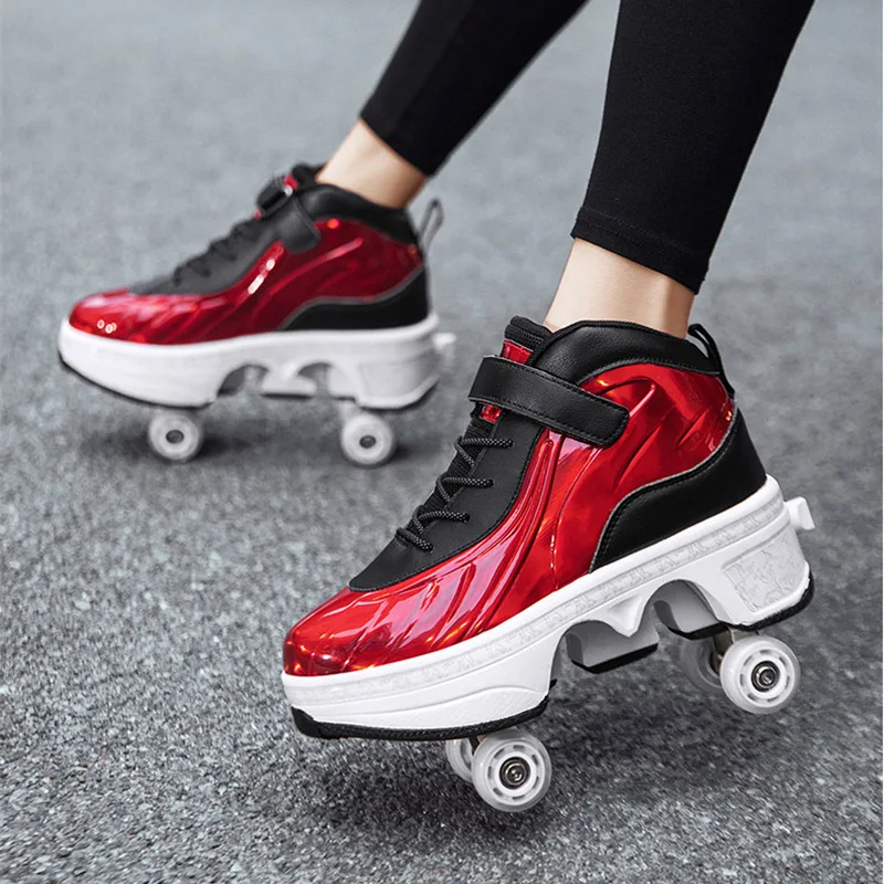 

Parkour Sneakers 4 Wheels Deformation Roller Skating Shoes Unisex Sneakers Street Urban Fitness Quad Casual Roller Skates