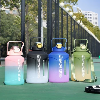 1.6L 2.4 Liter Sports Fitness Cup Water Bottle Portable Large Capacity Travel Gym Drinkware with Straw Strap Outdoor Men Women