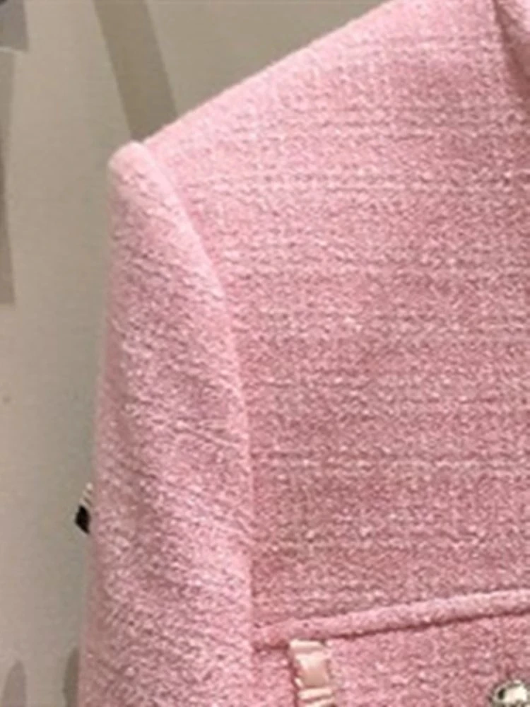 Women Single Breasted Pink Tweed O-neck Coat Long Sleeved Pockets Female Outerwear Cardigan Sweet Female Short Jacket 
Women Single Breasted Pink Tweed O-neck Coat Long Sleeved Pockets Female Outerwear Cardigan Sweet Female Short Jacket